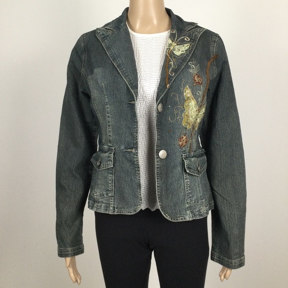 Vintage SIDE STREET Butterfly Motif Denim Jacket - Picture 5 of 9